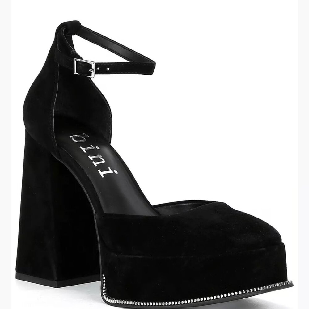 Gianni Bini Platform Chunky Heel with Ankle Strap in Black Velvet - Size 8 - NWT